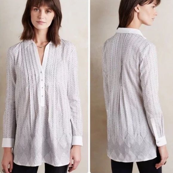 Anthropologie Vanessa Virginia Asha Embroidered Button Tunic Top Size 6 - Picture 1 of 9
